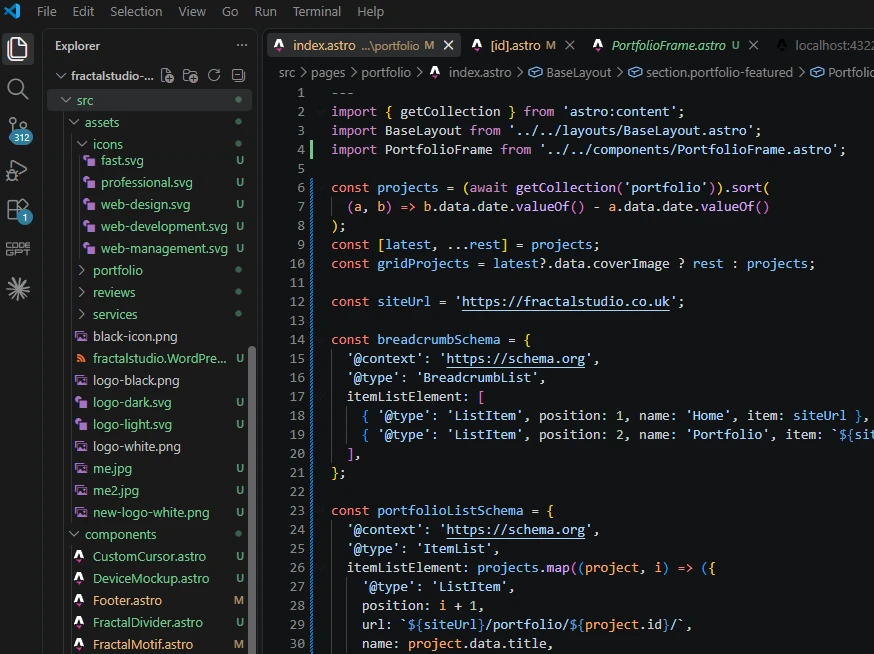 Astro Web Design, detail view